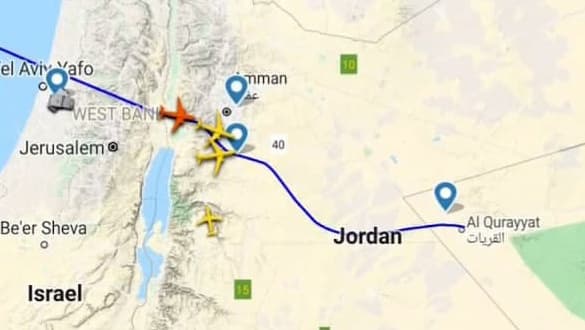 צילום מסך של המפציץ האמריקני טס מעל ישראל וחוצה את הגבול עם ירדן