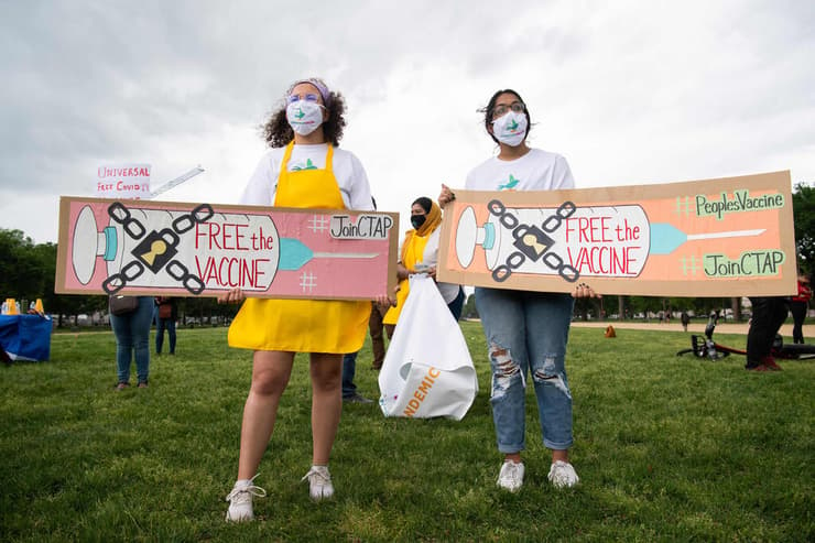 הפגנה בוושינגטון "שחררו את החיסונים", בדרישה לוותר על הפטנטים על חיסוני הקורונה
