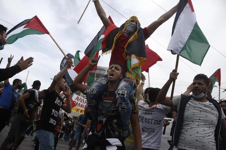 הפגנה תמיכה ב פלסטינים אתונה יוון