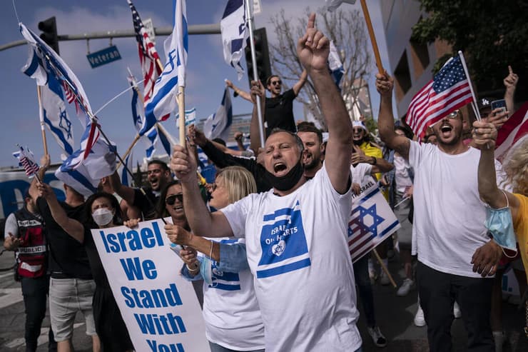 ארה"ב מפגינים למען ישראל קליפורניה לוס אנג'לס מבצע שומר החומות