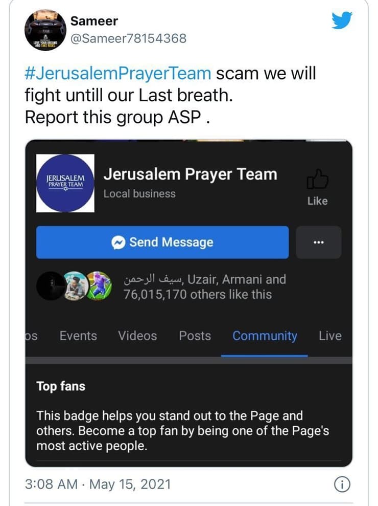 מתקפה נגד העמוד Jerusalem Prayer Team