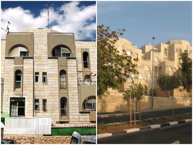 שכונת גילה בירושלים (מימין) ומבנה במעלה אדומים בתכנונו של הרשמן