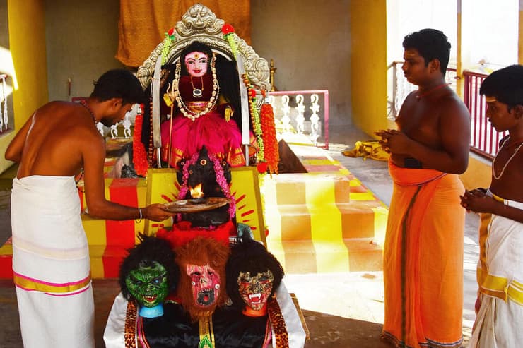 הודו מקדש בעיר קוימבטור מתפללים לאלת ה קורונה
