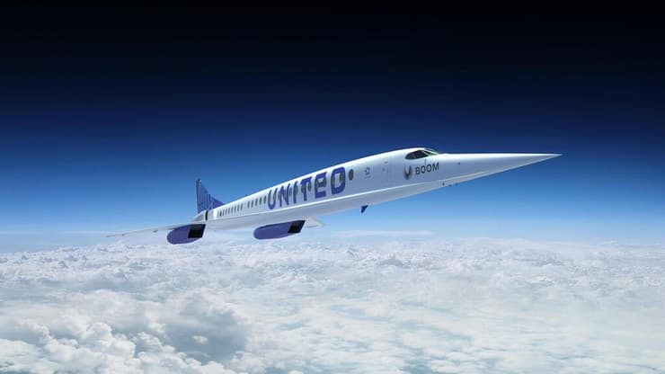 הדמיה של מטוס יונייטד איירליינס שייצרה חברת בום סופרסוניק 