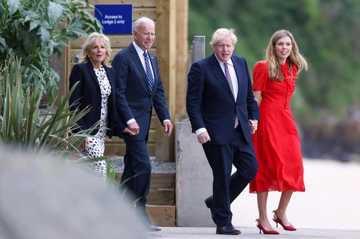 בני הזוג ג'ונסון עם נשיא ארה"ב ורעייתו בכנס ה-G7 בשנה שעברה 