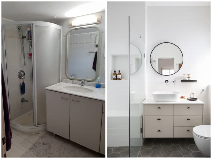 לפני ואחרי: חדר האמבטיה של בני הזוג