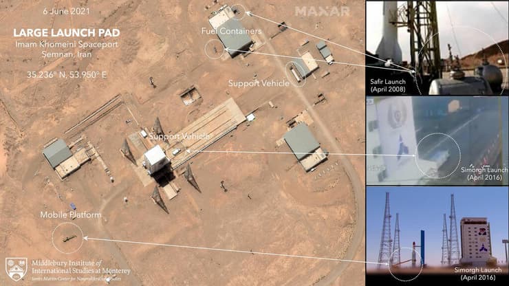 תמונת לוויין מאתר שיגור של איראן על שם אימאם חומייני במחוז סמנאן לפני 12 ביוני שבו כשל שיגור  ל חלל