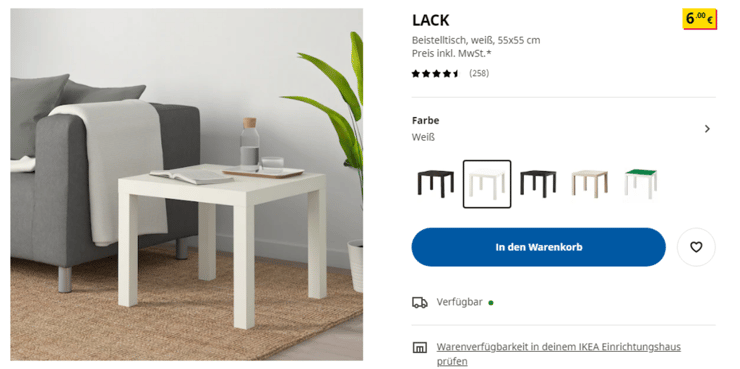  שולחן LACK באיקאה גרמניה. בישראל הוא יקר בלמעלה מ-150% 