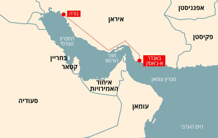 מפה צינור גורה-ג'אסק צינור נפט חדש ש איראן חנכה כדי לעקוף את מצר הורמוז