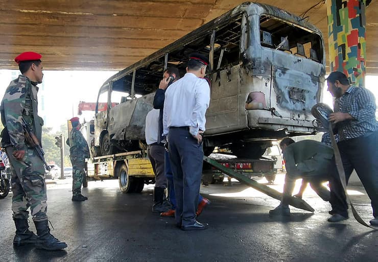 סוריה דמשק פיגוע אוטובוס נגד חיילים צבא אסד