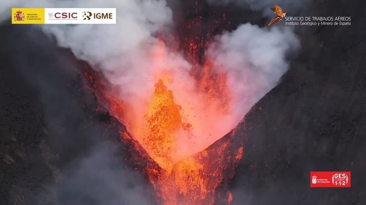 תיעוד מ לוע הר געש קומברה וייחה ב אי לה פאלמה של ספרד התפרצות