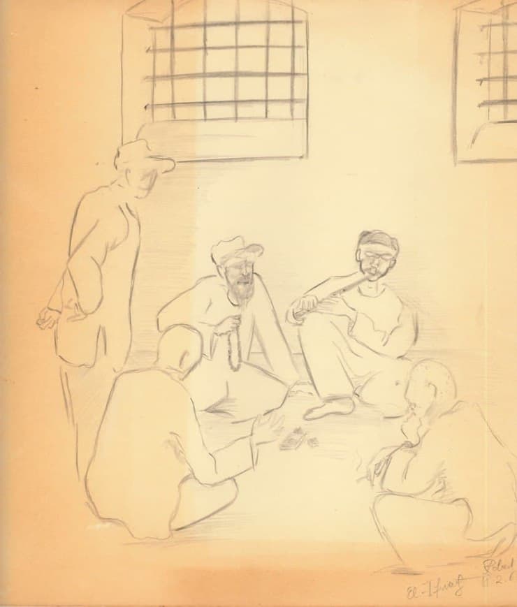 ציוריו של רוברט דסה שצייר בעזרת פחם שנתנו לו בזמן שהיה בכלא המצרי