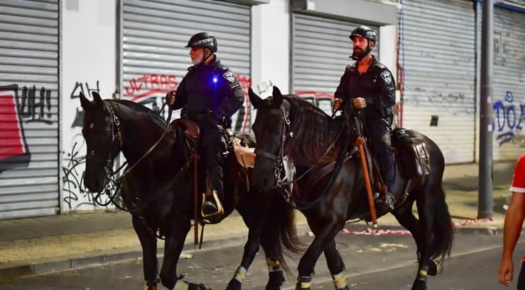 כוחות שיטור ליד התור של אוהדי הפועל ת"א (חגי מיכאלי) כוחות שיטור ליד התור של אוהדי הפועל ת"א