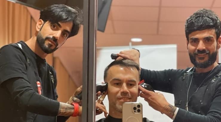 ביברס נאתכו מסתפר לפני המשחק נגד אוסטריה (צילום: באדיבות אור גפן יחסי ציבור) ביברס נאתכו מסתפר לפני המשחק נגד אוסטריה