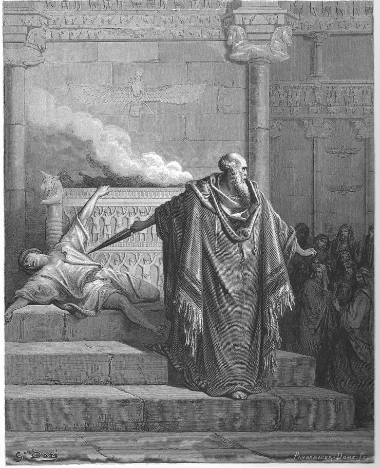 תחריט של גוסטב דורה, צייר ותחריטאי צרפתי מסוף המאה ה-19, המתאר את ההתנקשות של מתתיהו בנציגו של אנטיוכוס הרביעי, והקריאה למרד למען חופש פולחן דתי