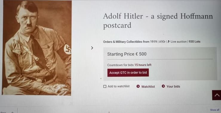 גלויות חתומות של אדולף היטלר