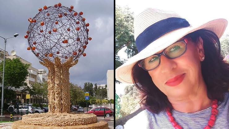 כיכר עץ התפוז פסל מירי פסוב, אמנית שנהרגה בתאונת דרכים ברעננה