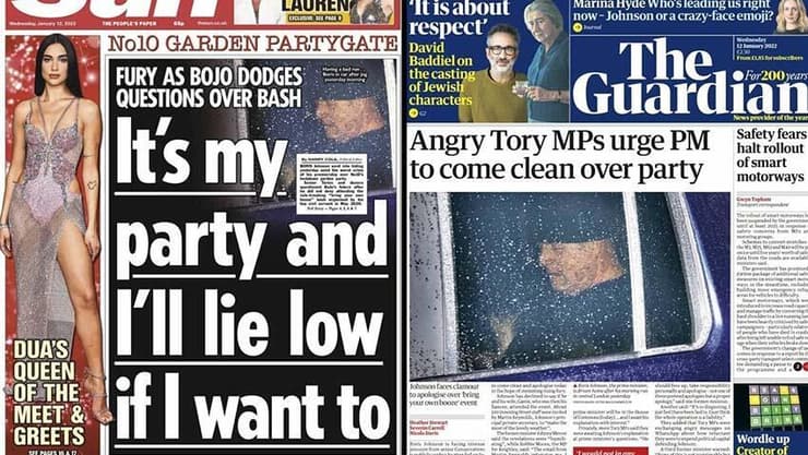  בריטניה שערי עיתונים על ה מסיבה של בוריס ג'ונסון בזמן ה סגר