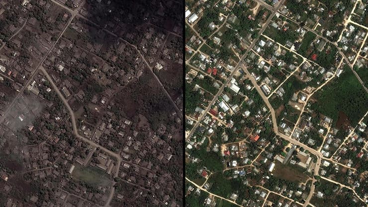 טונגה נוקואלופה לפני ו אחרי התפרצות הר געש הונגה טונגה תת ימי צונאמי