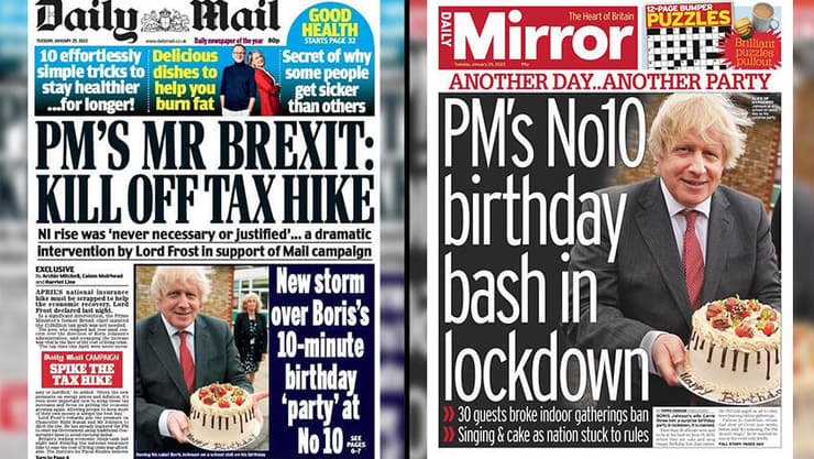  ראש ממשלת בריטניה בוריס ג'ונסון מסיבת יום הולדת הפרות קורונה עיתונים מירור דיילי מייל