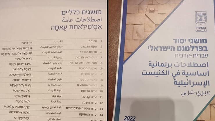 מילון עברית-ערבית שהעבירו לח"כים מהמפלגות הערביות בכנסת