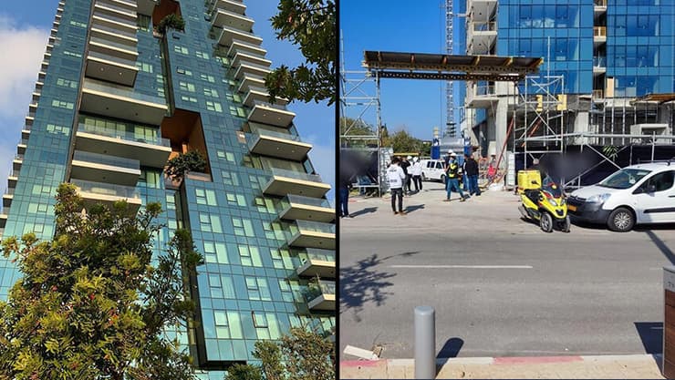 זירת תאונת העבודה בה נהרגו שני פועלים בתל אביב