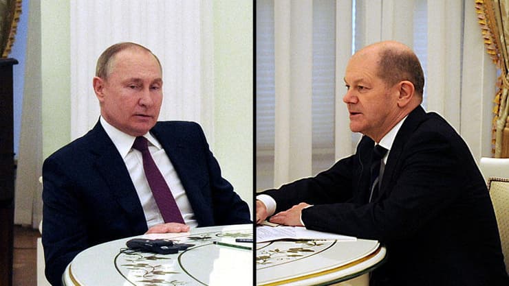נשיא רוסיה ולדימיר פוטין קנצלר גרמניה אולף שולץ פגישה מוסקבה בצל מתיחות אוקראינה