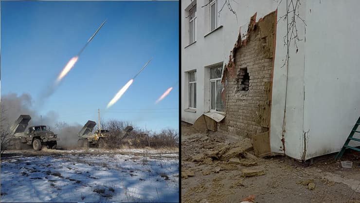  אוקראינה נזק מירי של המורדים ו צילום ארכיון של ירי של המורדים