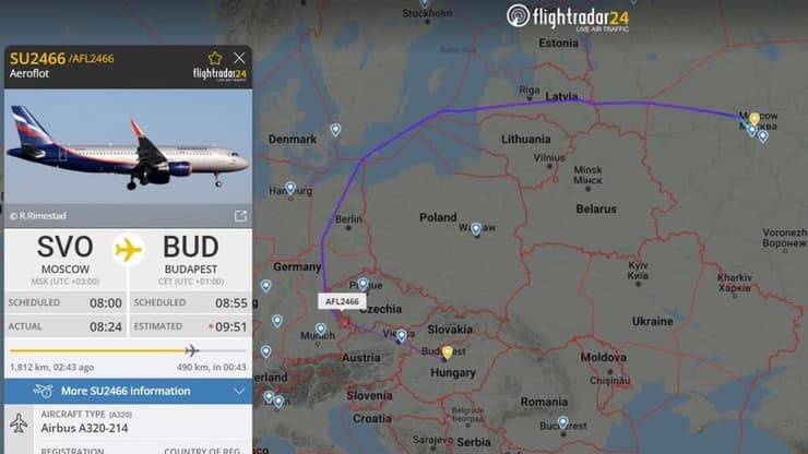 העיקוף שנאצלה חברת התעופה הלאומית הרוסית לעושת בטיסה לבודפשט. תוספת של כמעט שעה וחצי לנתיב הרגיל
