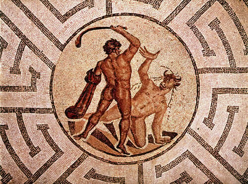 פסיפס המציג את תסאוס והמינוטאורוס בלבירינת