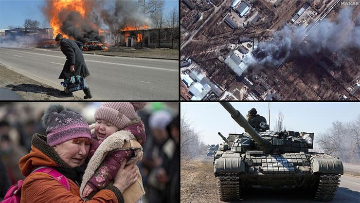 עשן בצ'רניהיב, טנק רוסי בוולנובאחה שנחרבה, שריפה מהפצצה בחרקוב ופליטים בגבול פולין       