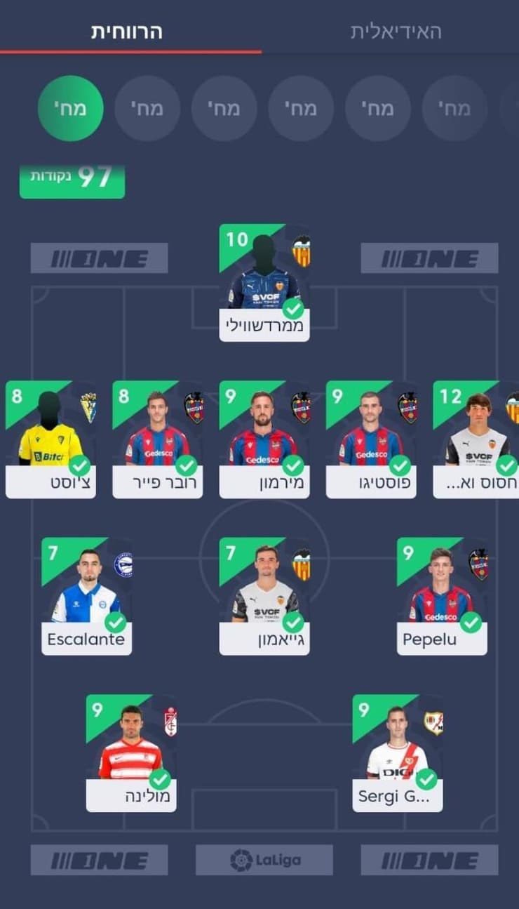 הנבחרת הרווחית של המחזור (מערכת ONE) הנבחרת הרווחית של המחזור