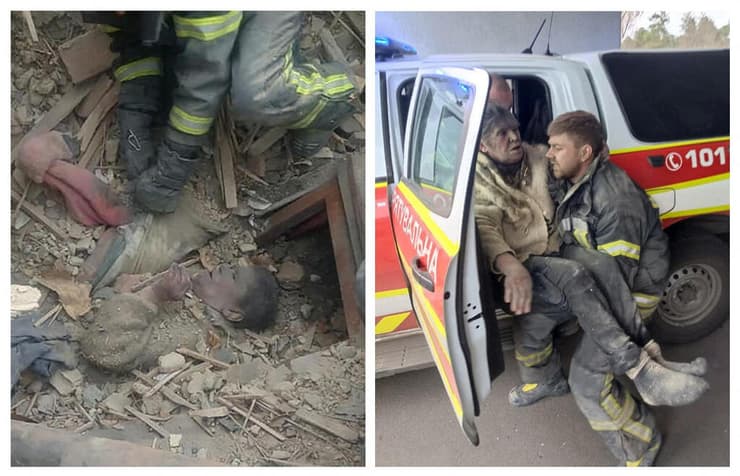 אוקראינה אישה מחולצת בחיים מהריסות אחרי הפצצה של רוסיה ב רוביז'נה שבאזור לוהנסק