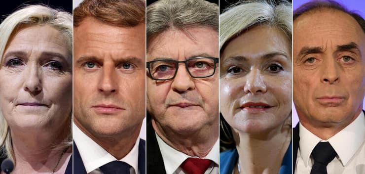 המעומדים בבחירות לנשיאות צרפת עמנואל מקרון מרין לה פן ז'אן לוק מלנשון אריק זמור ולרי פקרס