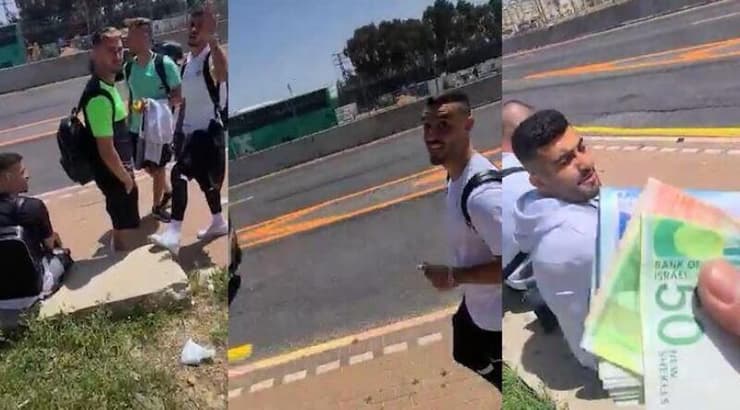 אוהד מתגרה בשחקני מכבי חיפה  (מערכת ONE)