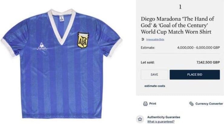 החולצה שנמכרה תמורת למעלה משבעה מיליון ליש"ט