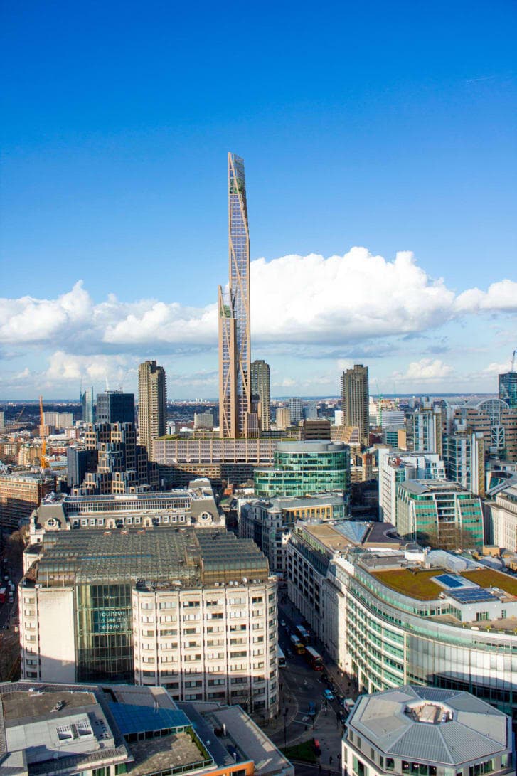 מגדל עץ בלב לונדון: גורד השחקים של משרד האדריכלים PLP