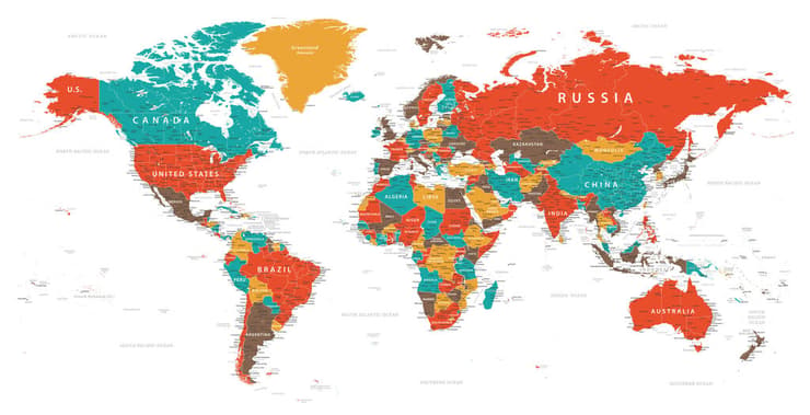 מפת העולם כדור הארץ מדינות