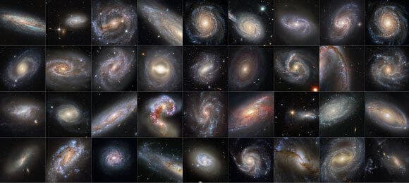 36 מ-42 הגלקסיות שבהן צפה "האבל" בסופרנובות ובכוכבים קפאידים במשך השנים