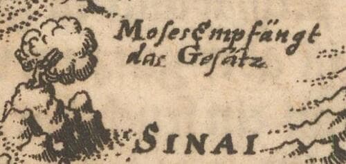 משה מקבל את התורה במפה גרמנית שהודפסה בהולנד, 1716