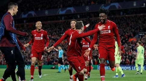 אוריגי ושחקני ליברפול חוגגים נגד ברצלונה (רויטרס) אוריגי ושחקני ליברפול חוגגים נגד ברצלונה