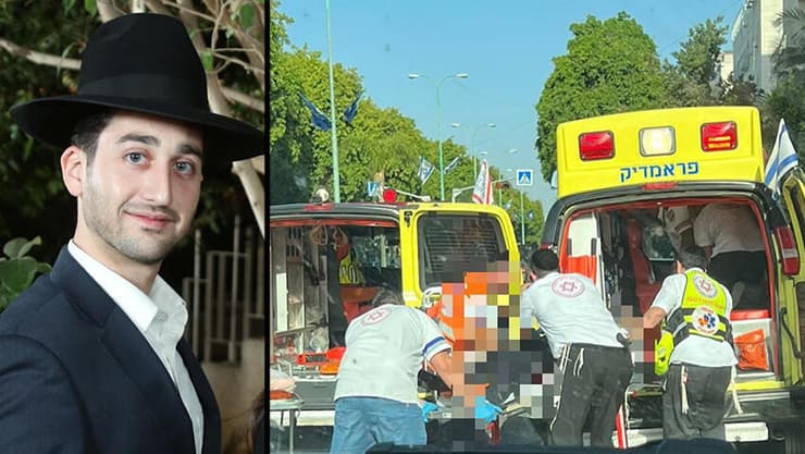 שמואל קצנלבוייגן וזירת התאונה שבה נפגע (צילום: תיעוד מבצעי מד"א) זירת התאונה בפתח תקווה