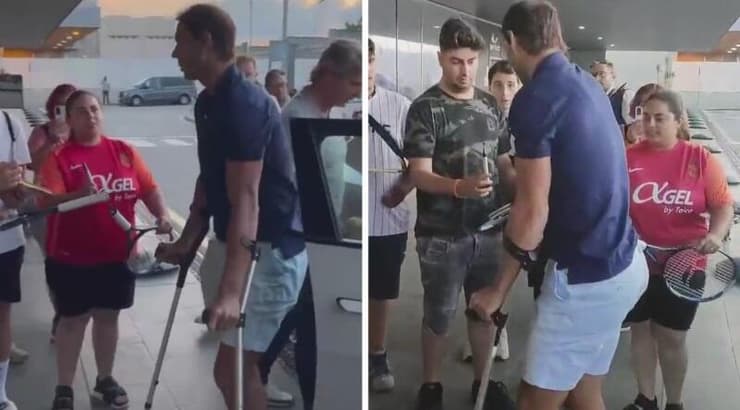 רפאל נדאל על קביים (צילום מסך) רפאל נדאל על קביים