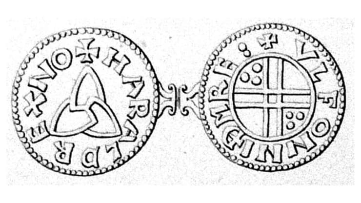 תחריט משנת 1865 של המטבע הנושא את שמו של המלך הארלד הארדרדה