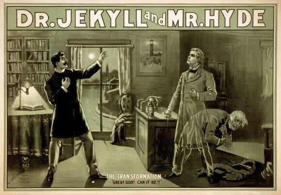 כרזה למחזה ד"ר ג'קיל ומר הייד מסוף המאה ה-19 