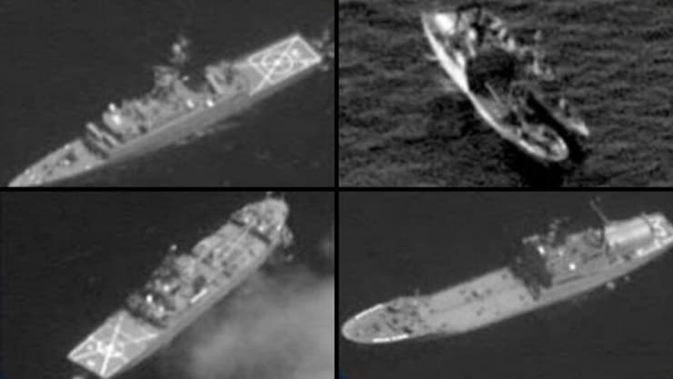תמונות לוויין של ספינות צבאיות איראניות שהציג שר הביטחון בני גנץ בנאום יוון