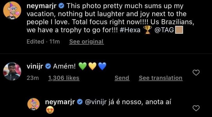 ניימאר והתגובה לוויניסיוס (אינסטגרם) ניימאר והתגובה לוויניסיוס