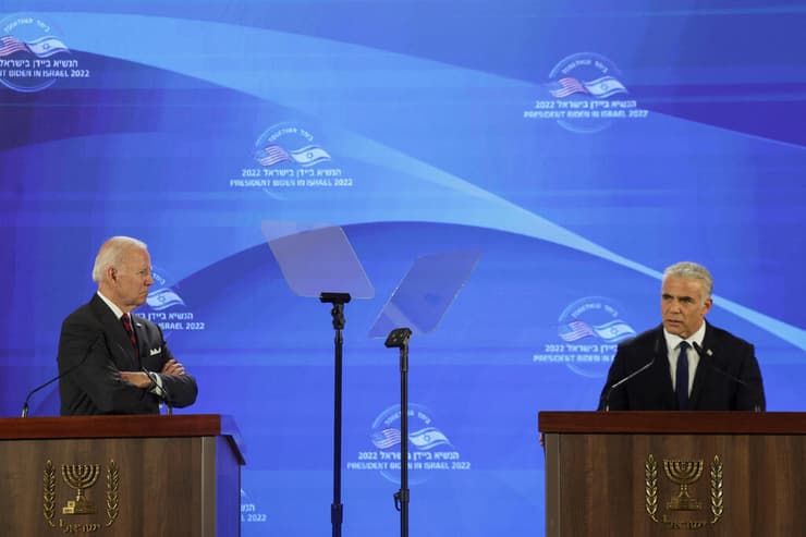 ראש הממשלה יאיר לפיד נשיא ארה"ב ג'ו ביידן מסיבת עיתונאים חתימה הצהרת ירושלים