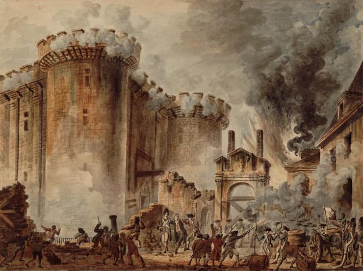 נפילת הבסטיליה ב-14 ביולי 1789. ציורו של ז'אן-פייר הואל, 1789