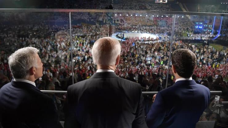 ראש הממשלה יאיר לפיד, נשיא המדינה יצחק הרצוג ונשיא ארה"ב ג'ו ביידן בטקס פתיחת אירועי המכביה